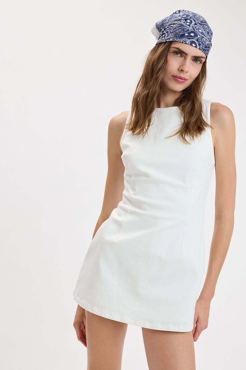 White Denim Boat Neck Dress