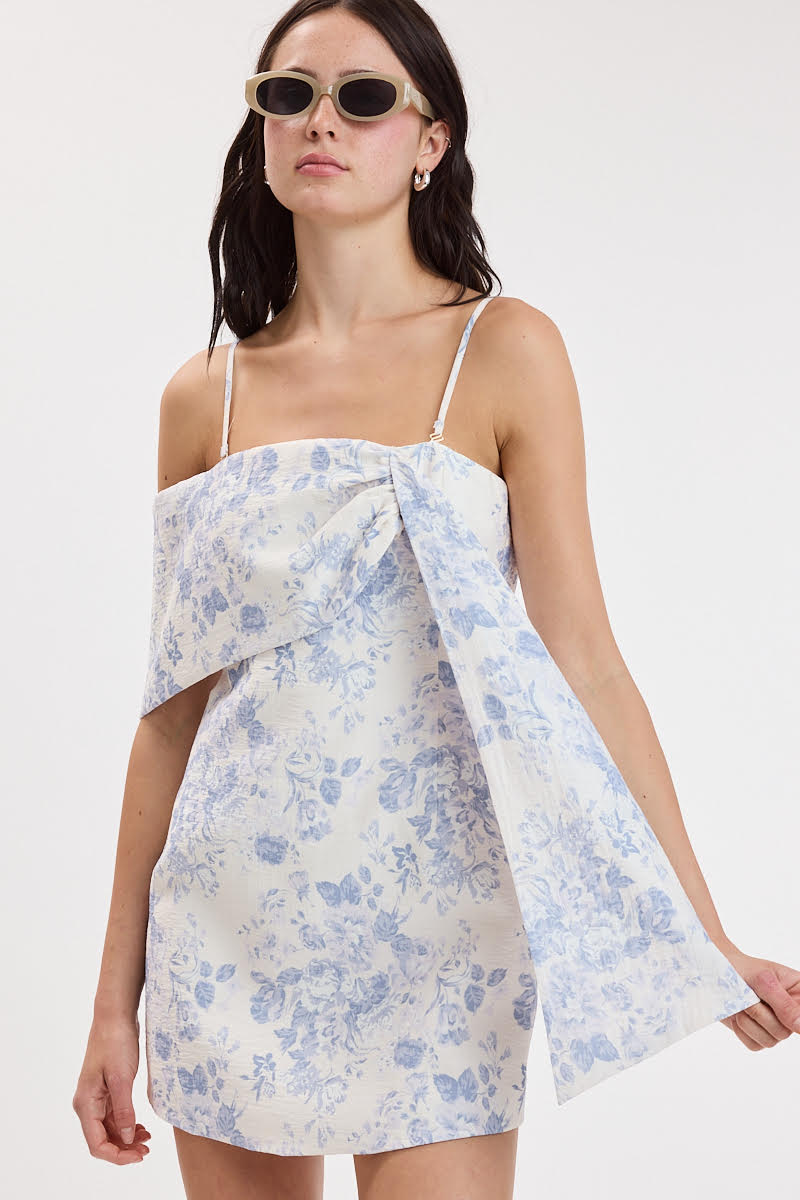 Blue Floral One Side Loop Dress