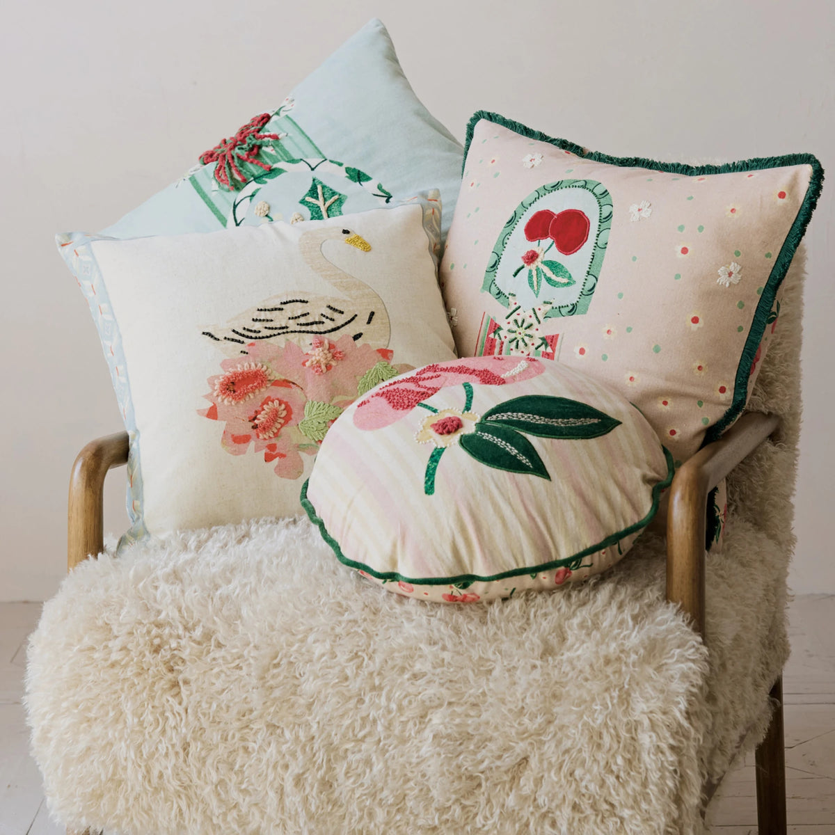 Cherry Printed Circle Pillow