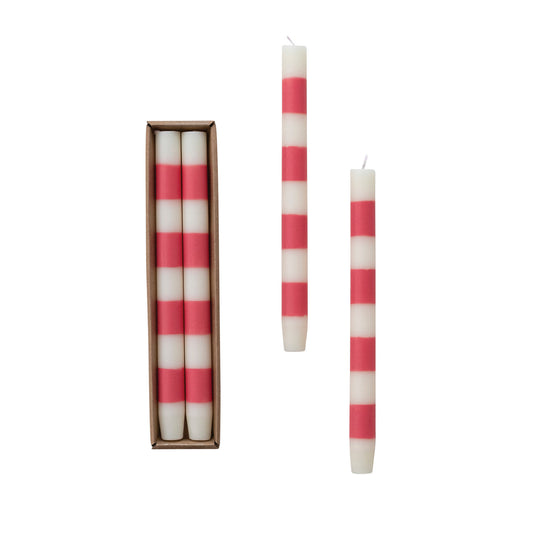 Pink Stripe Taper Candles
