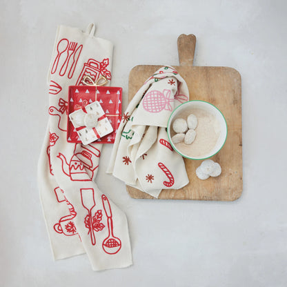 Embroidered Holiday Image Tea Towel