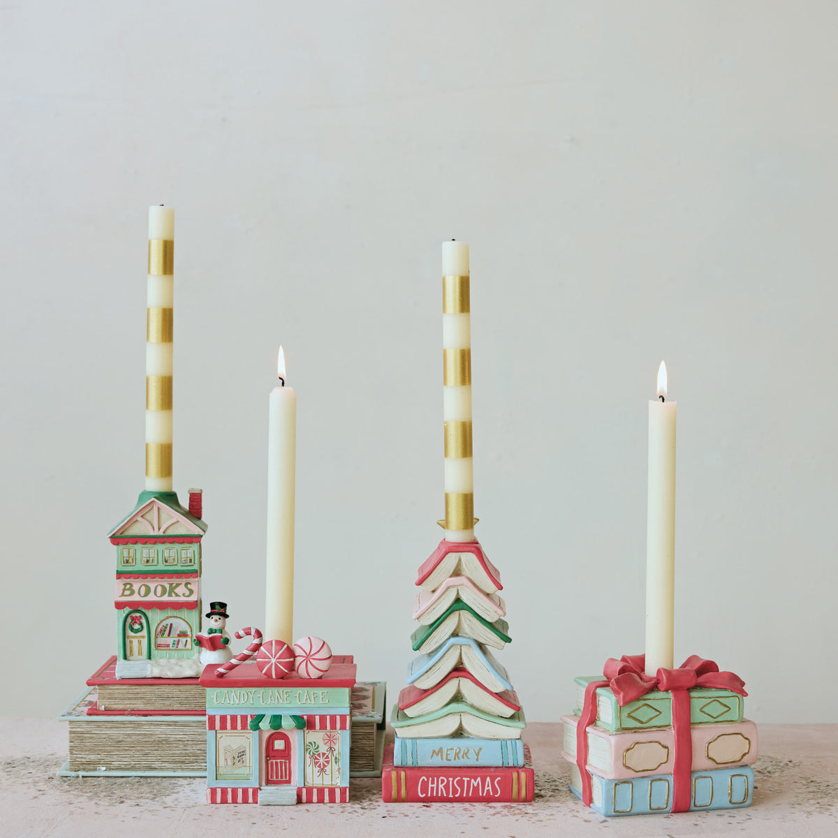 Stacked Books w/ Bow Taper Holder