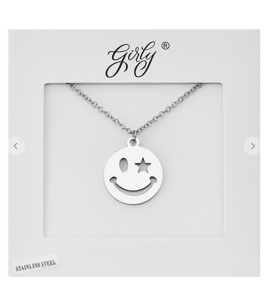 Wink Smiley Necklace Silver - Clothe Boutique
