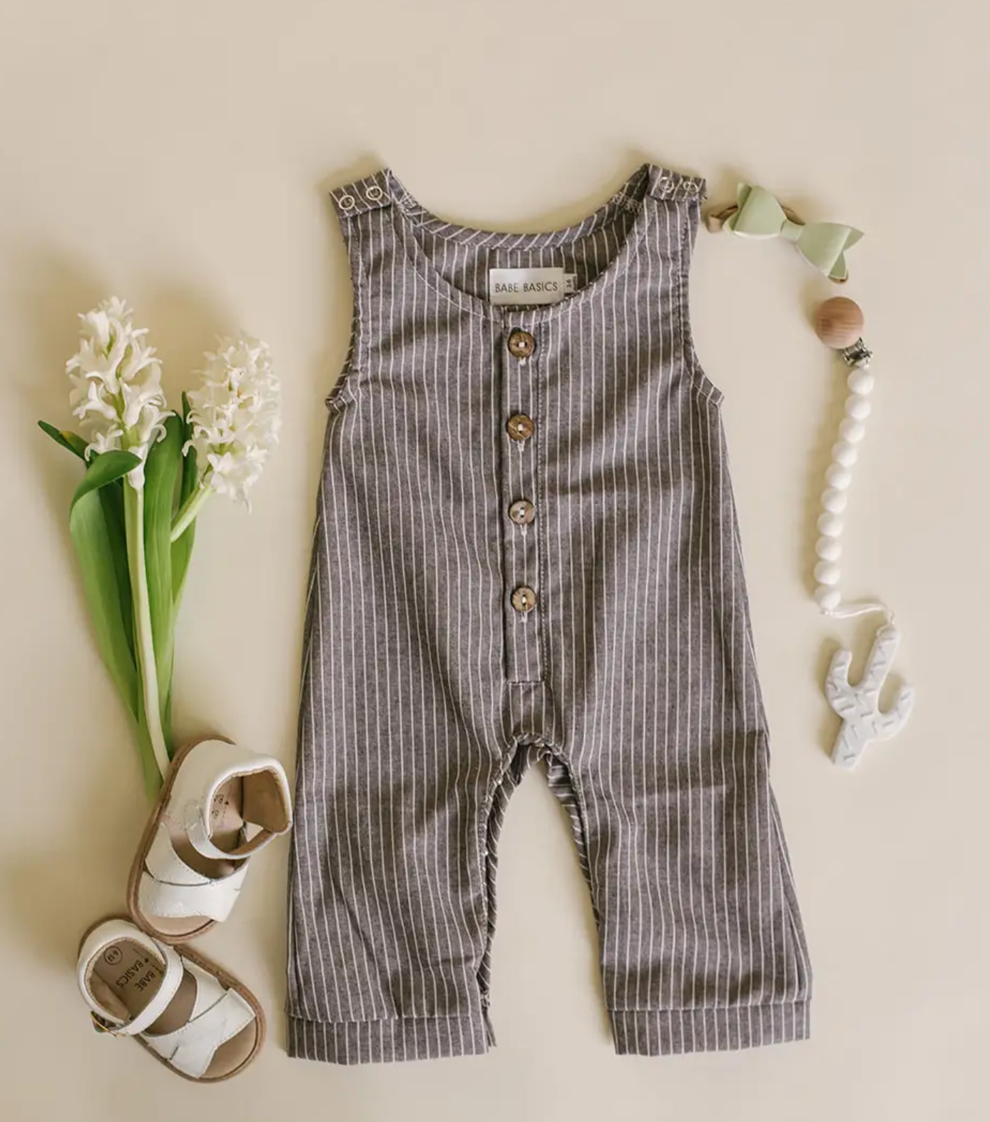 Linen Romper Grey Stripe - Clothe Boutique