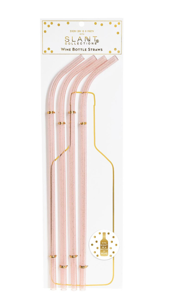Wine Bottle Straws - Pink Glitter