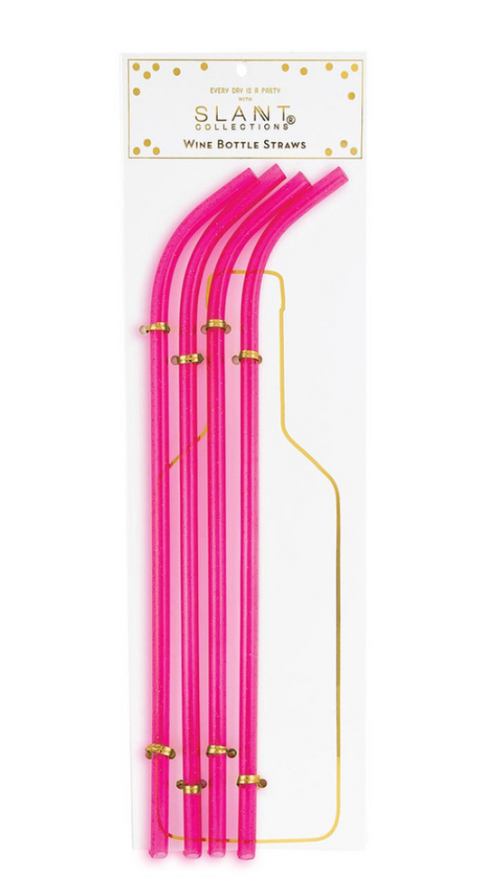 Wine Bottle Straws - Bright Pink