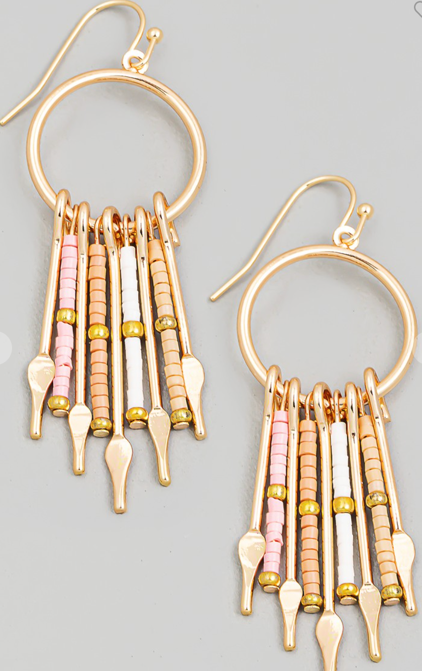 Circle Fringe Earrings Beige